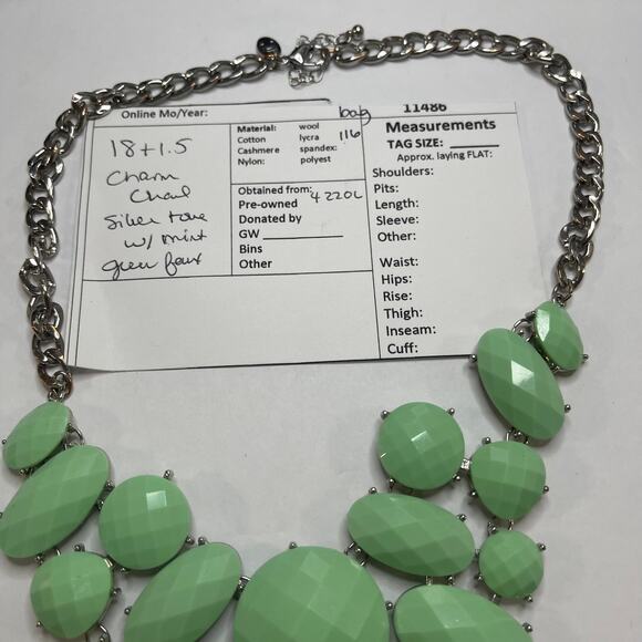 Statement Necklace mint Green Silver tone costume jewelry faceted faux stones - Picture 13 of 14